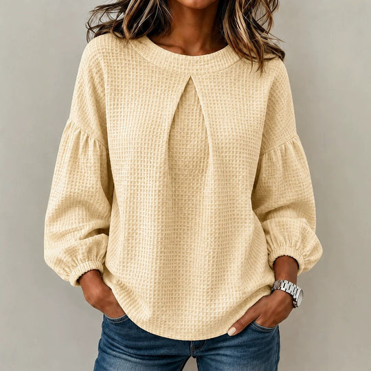 Damen Waffelstrick-Longsleeve mit Balloonärmeln und Vordernaht-Schlitz Shop Nory