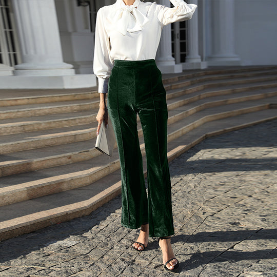 Damen Hochtaillierte Samtweite Hosen Shop Nory