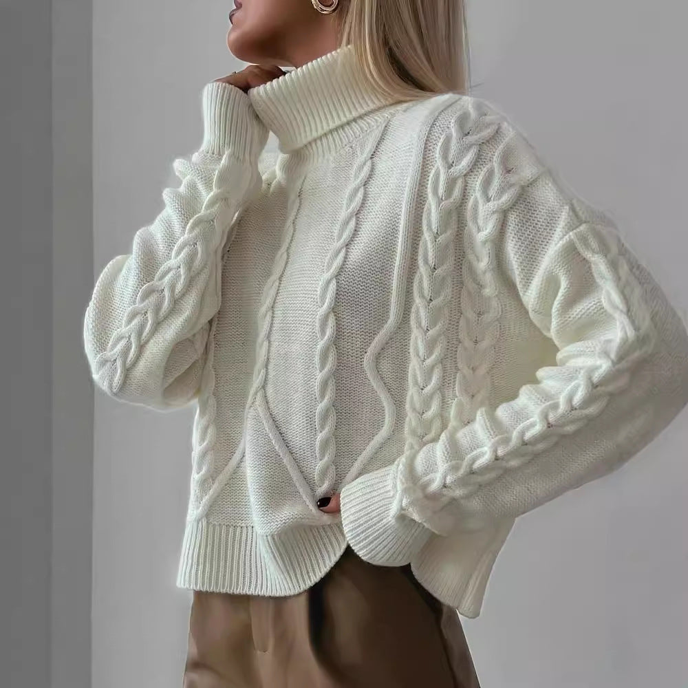 Damen Grobstrick-Rollkragenpullover mit Zopfstrick-Details Shop Nory