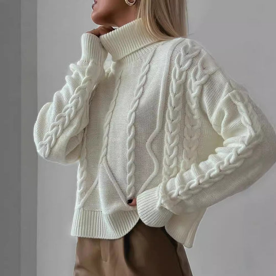 Damen Grobstrick-Rollkragenpullover mit Zopfstrick-Details Shop Nory