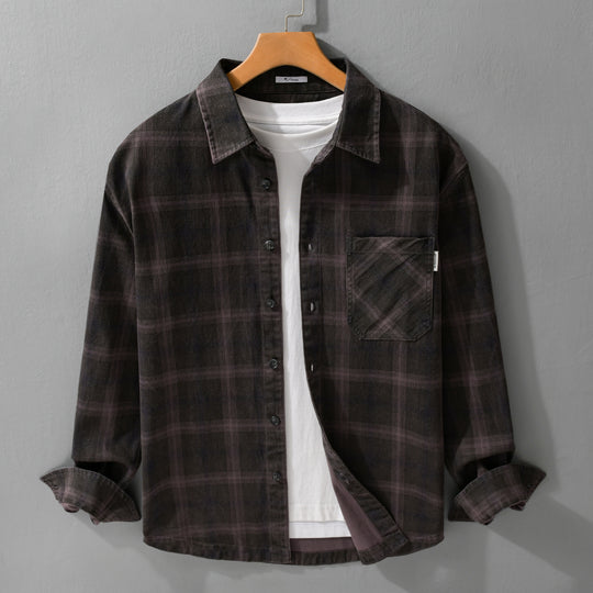 Herren Karo-Relaxed-Overshirt aus gebürstetem Baumwollmix mit Brusttasche und durchgehender Knopfleiste Shop Nory