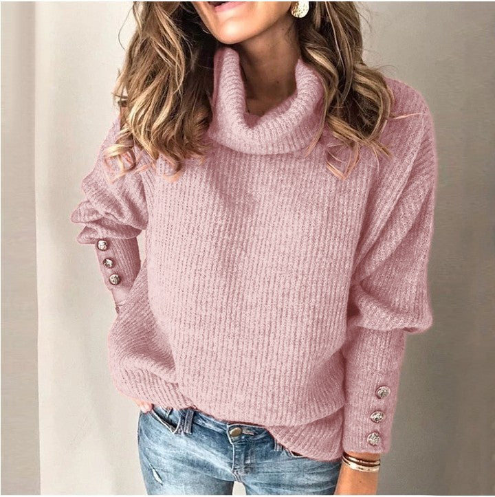 Damen Oversize-Rollkragenpullover mit Rippstruktur und Zierknopfleiste Shop Nory