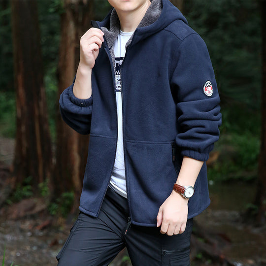 Herren Outdoor-Fleecejacke mit Kapuze, durchgehendem Reißverschluss und Reißverschlusstaschen Shop Nory