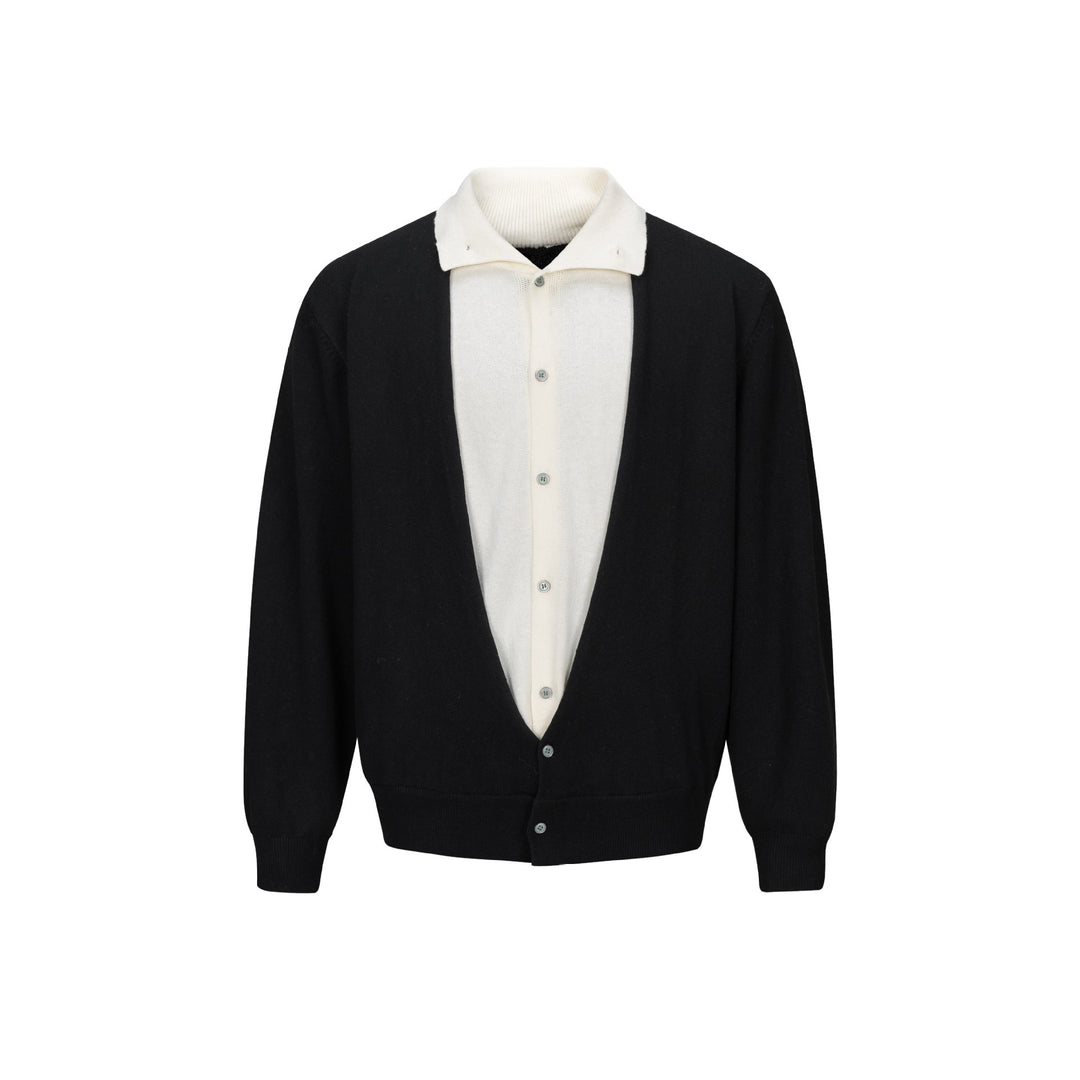 Herren Feinstrick-Layering-Cardigan mit tiefem V-Ausschnitt und integriertem Polokragen Shop Nory