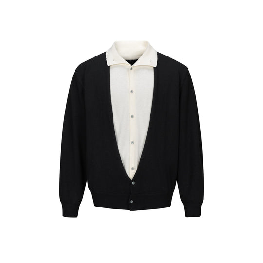 Herren Feinstrick-Layering-Cardigan mit tiefem V-Ausschnitt und integriertem Polokragen Shop Nory