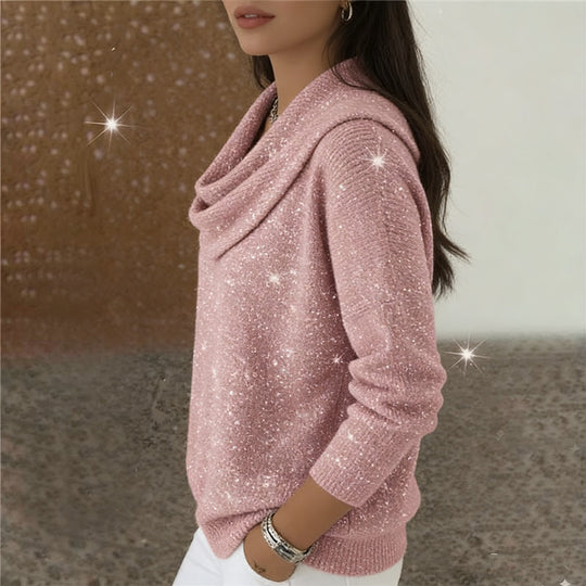 Damen Glitzernder Strickpullover mit Wasserfall-Ausschnitt Shop Nory