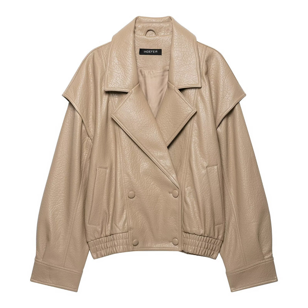 Damen Kurz geschnittene Kunstlederjacke im Oversized-Trenchstil Shop Nory