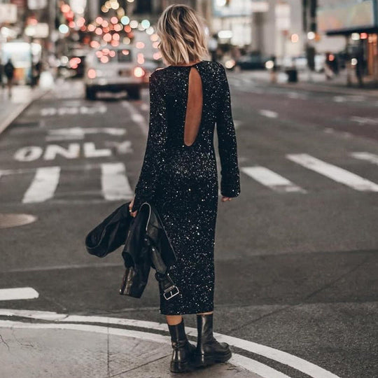 Damen Glitzerndes Langarmkleid