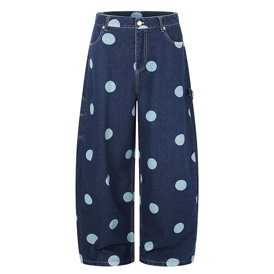 Damen Hochtaillierte weite Jeans‑Culotte mit Polka‑Dot‑Print und Utility‑Details Shop Nory