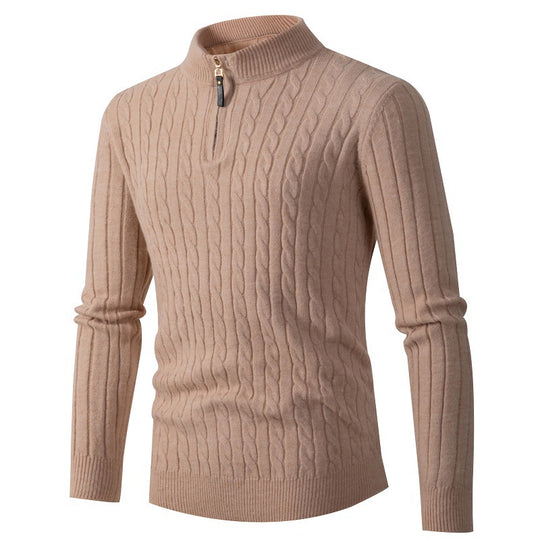Herren Zopfmuster-Troyer mit kurzem Stehkragen, Halbzip und taillierter Silhouette Shop Nory