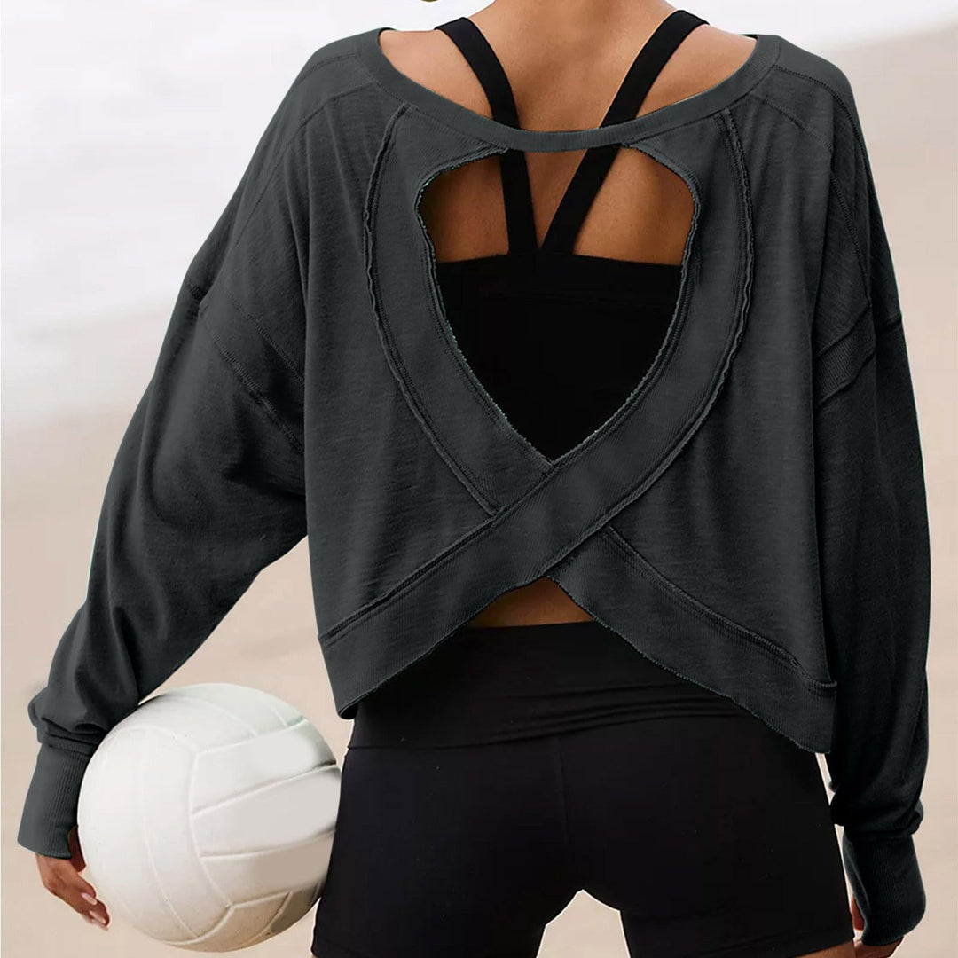 Damen Cropped-Sweatshirt mit überkreuztem Cut-Out-Rücken und rohen Saumkanten Shop Nory