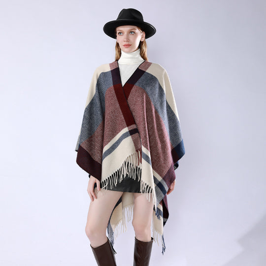 Damen Oversize Wollmix-Überwurf mit V-Ausschnitt und Fransen Shop Nory