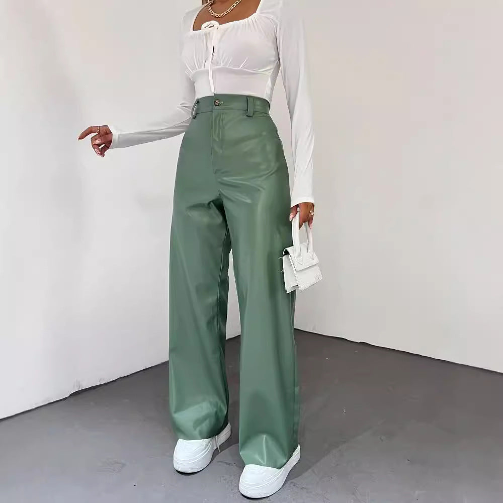 Damen Weite High-Waist-Hose aus Satinoptik mit weitem Bein Shop Nory