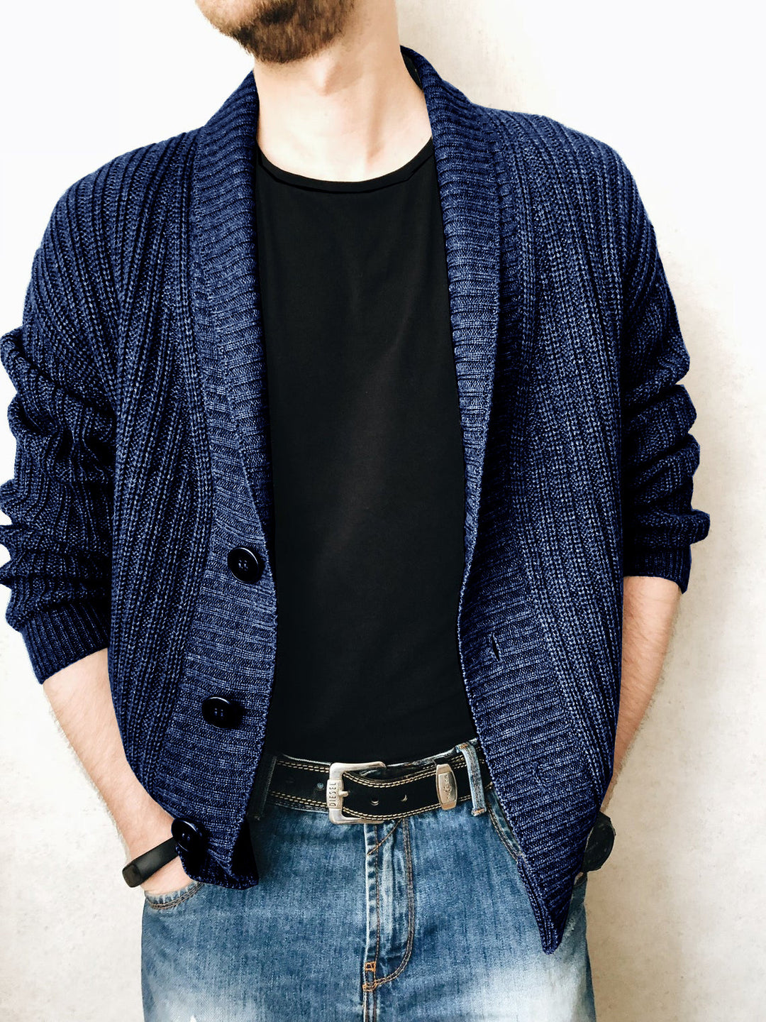 Herren Strickcardigan mit Schalkragen und Knopfleiste Shop Nory