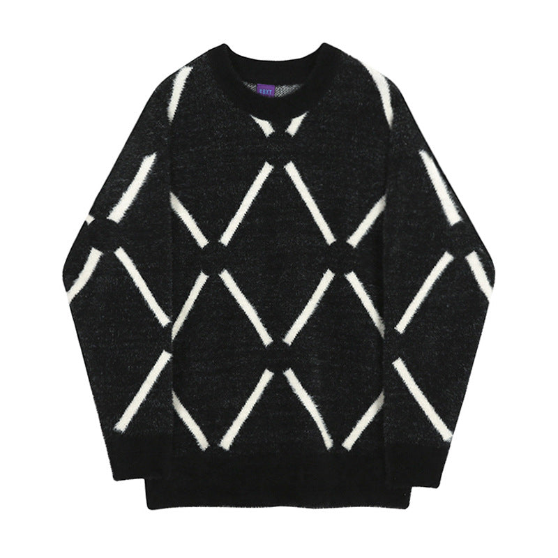 Herren Oversized Flauschiger Strickpullover mit Rautenmuster Shop Nory