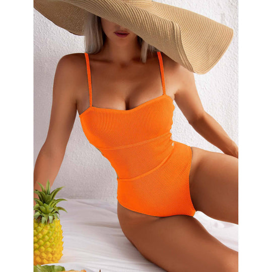Damen Einteiler Badeanzug mit elegantem Rippendesign und figurschmeichelnder Silhouette