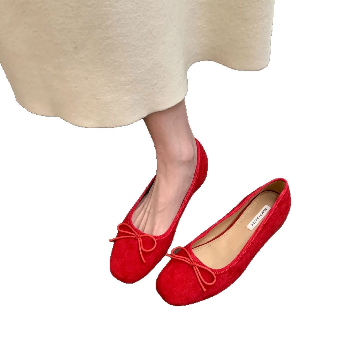Damen Ballerinas aus hochwertigem Wildleder mit dekorativer Schleife