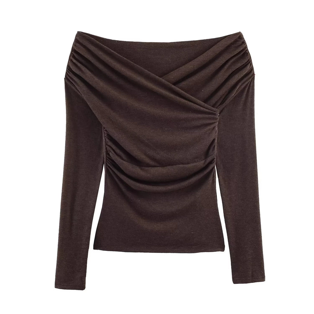 Damen Schulterfreies gerafftes Langarmtop mit Wickel‑Drapierung Shop Nory