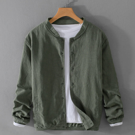 Herren Leichte Leinen-Bomberjacke mit Stehkragen und Druckknöpfen Shop Nory