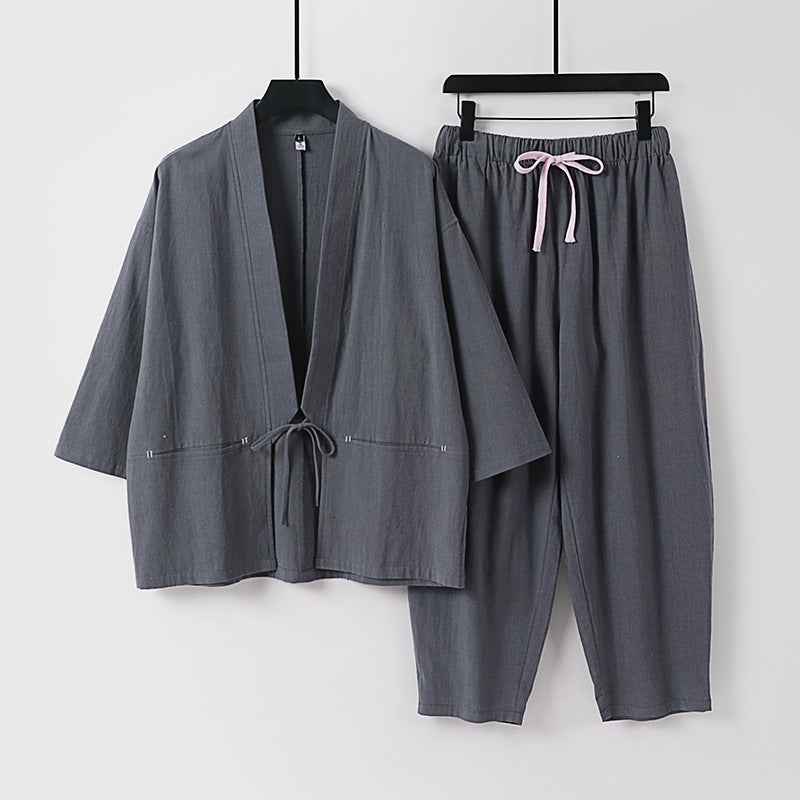 Unisex Kimono-Lounge-Set mit Kurzjacke und elastischer Kordelhose Shop Nory