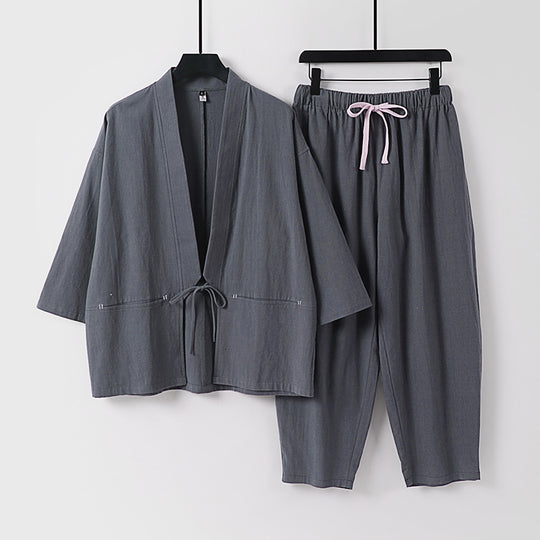 Unisex Kimono-Lounge-Set mit Kurzjacke und elastischer Kordelhose Shop Nory