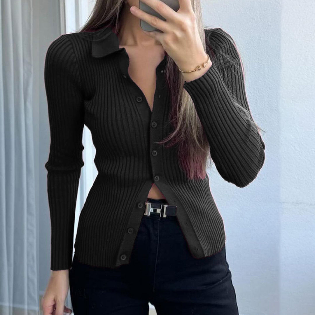 Damen nan taillierter Rippstrick-Cardigan mit verdeckter Knopfleiste und wellenförmigem Saum Shop Nory