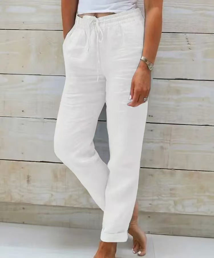 Damen nan lässige Leinenhose mit elastischem Bund Kordelzug und Seitentaschen Shop Nory
