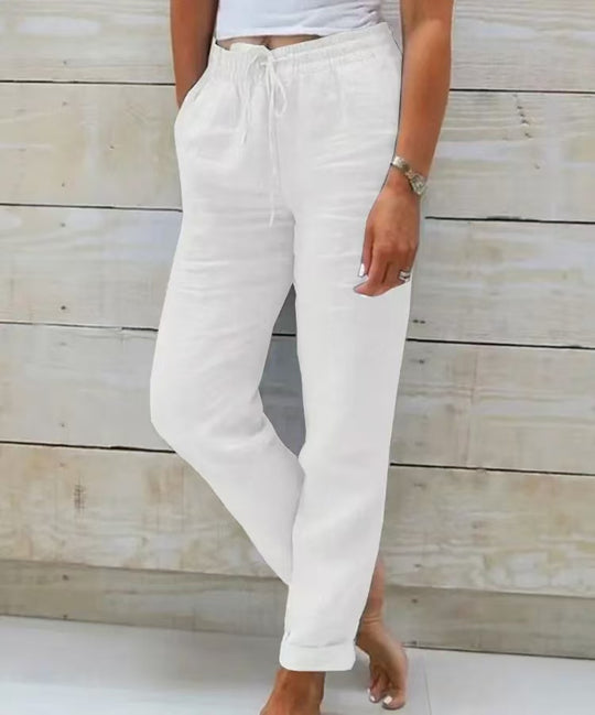 Damen nan lässige Leinenhose mit elastischem Bund Kordelzug und Seitentaschen Shop Nory