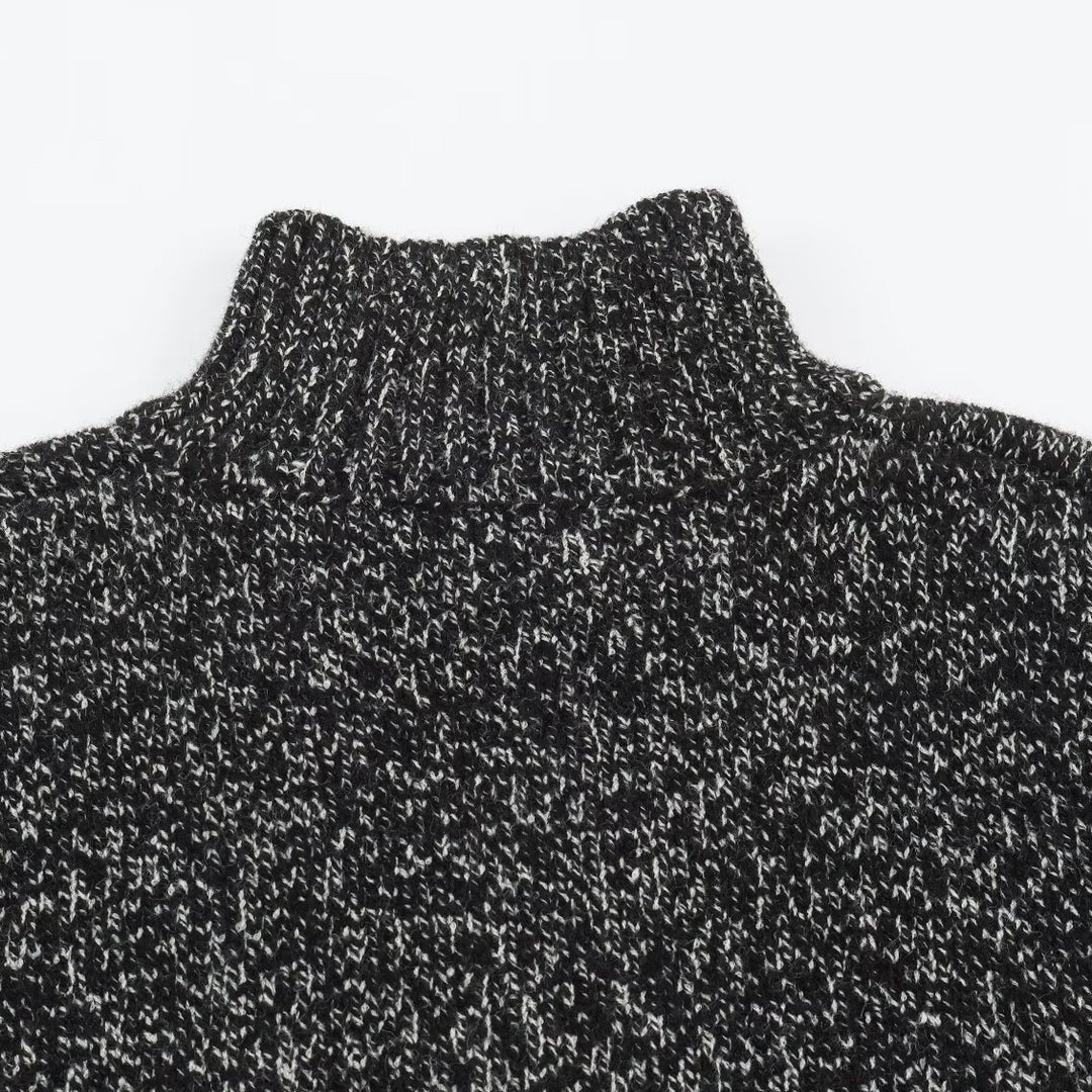 Damen Grobgestrickter Reißverschluss-Pullover mit Stehkragen und geripptem Saum Shop Nory