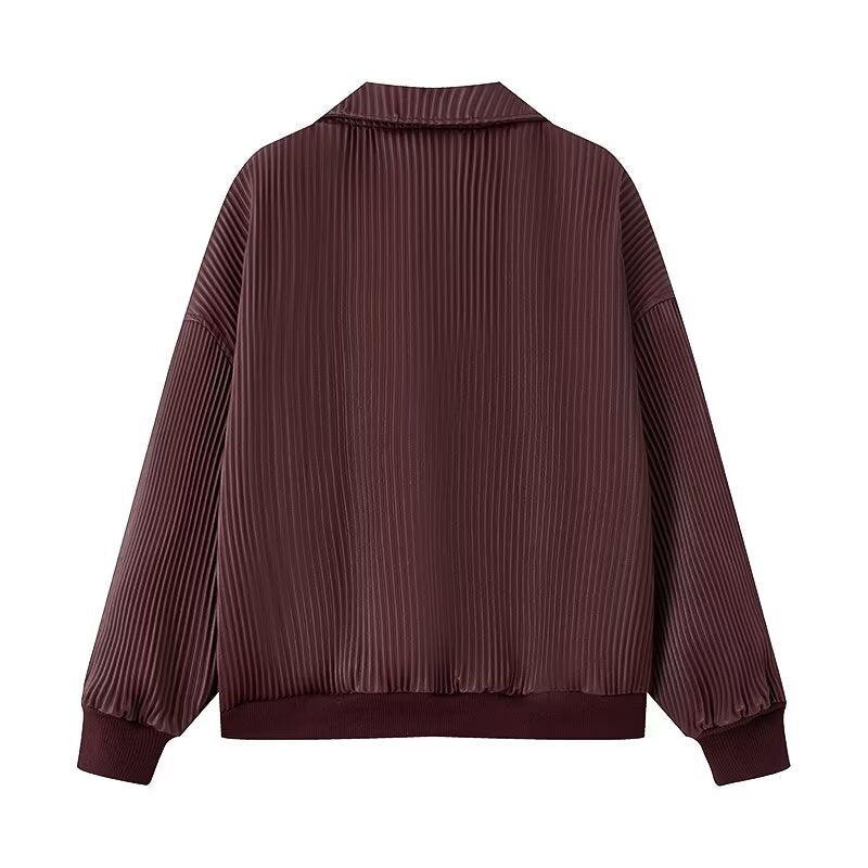 Damen Plissierte Bomberjacke mit feiner Längsstruktur, Metallreißverschluss und elastischen Bündchen Shop Nory