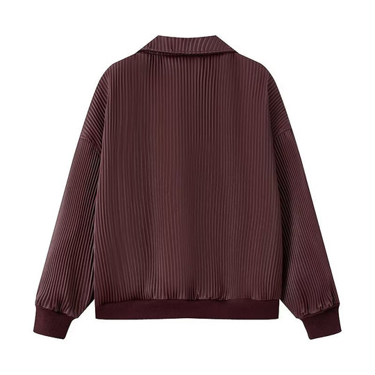 Damen Plissierte Bomberjacke mit feiner Längsstruktur, Metallreißverschluss und elastischen Bündchen Shop Nory