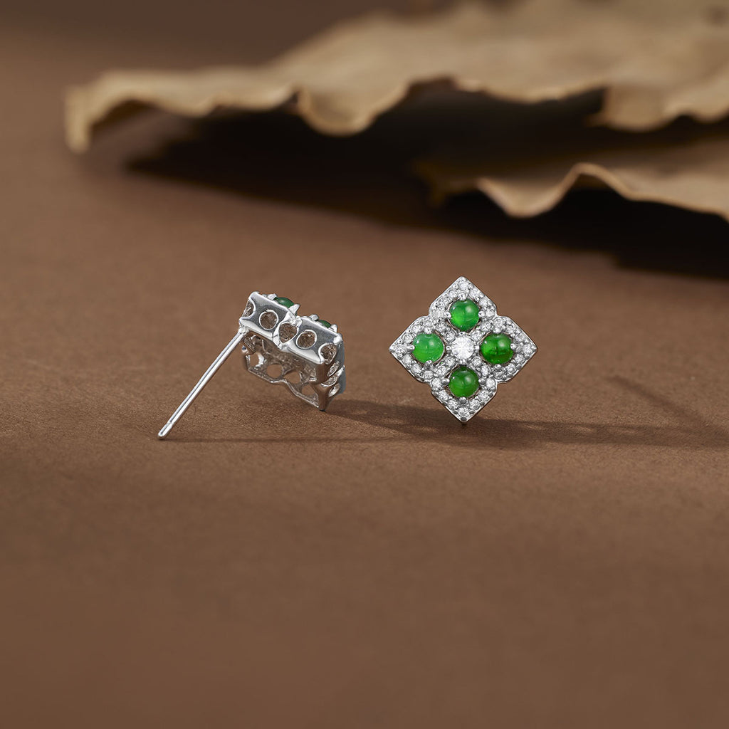 Damen Zarte Ohrringe mit grünem Jade-Edelstein und funkelnden Zirkonia-Elementen Shop Nory