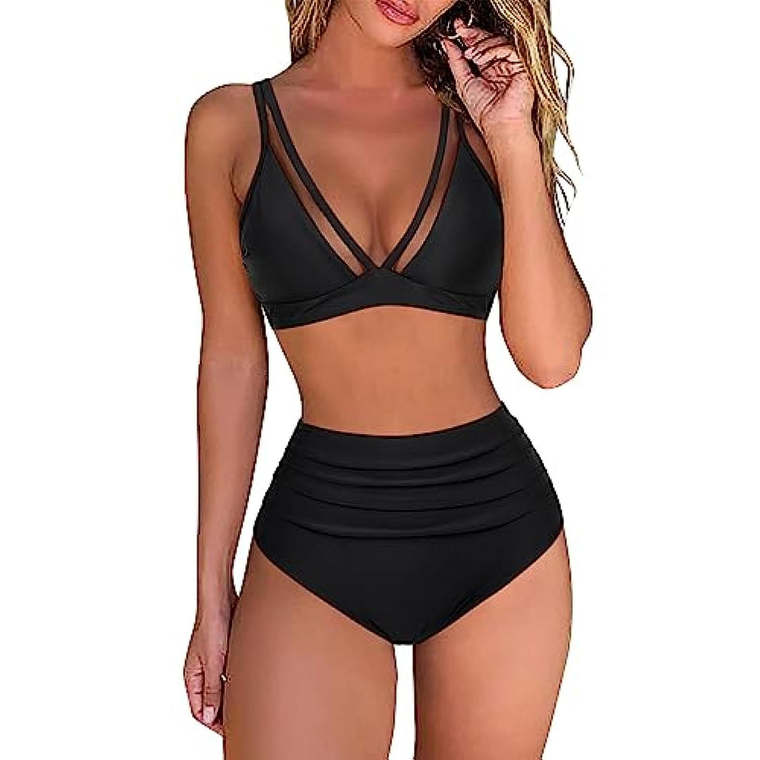 Damen High-Waisted Tiered Animal Print Bikini Set