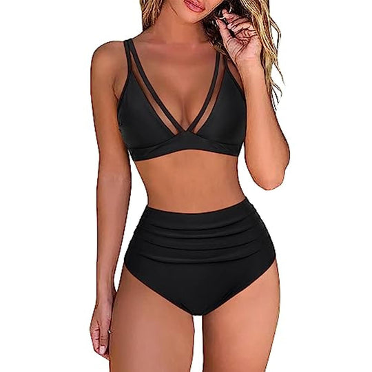 Damen High-Waisted Tiered Animal Print Bikini Set