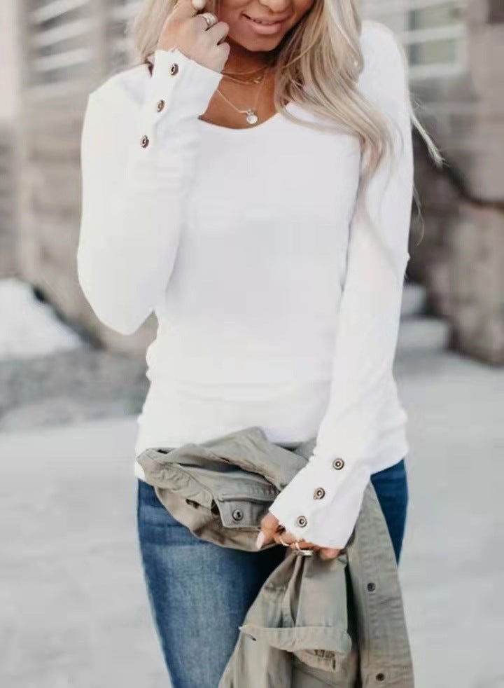 Damen Enganliegendes Langarmshirt mit Zierknöpfen an den Ärmelabschlüssen Shop Nory