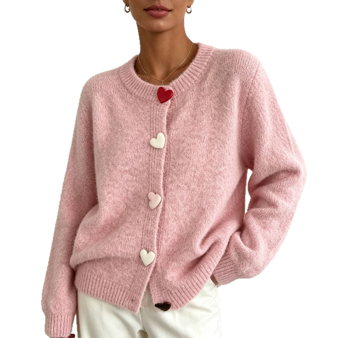 Damen Flauschiger Kurzcardigan mit Herz‑Knopfleiste und Raglanärmeln Shop Nory