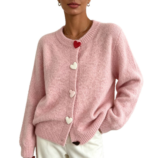 Damen Flauschiger Kurzcardigan mit Herz‑Knopfleiste und Raglanärmeln Shop Nory
