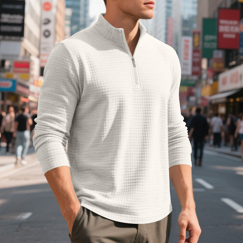 Herren Stepp-Quarter-Zip-Pullover mit Karomuster und Stehkragen Shop Nory