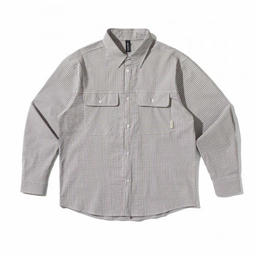 Unisex Boxy-Overshirt im Seersucker‑Look mit doppelten Brustklappen und Hemdkragen Shop Nory