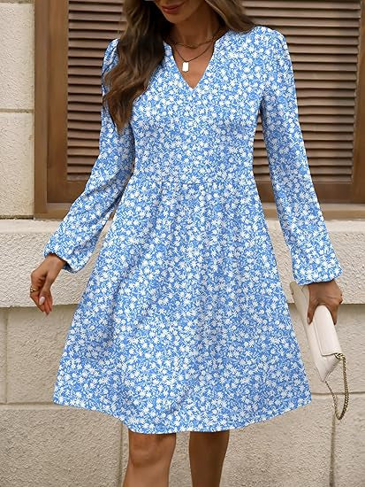 Damen Polka‑Dot A‑Linien Kleid mit V‑Ausschnitt und Taillennaht Shop Nory