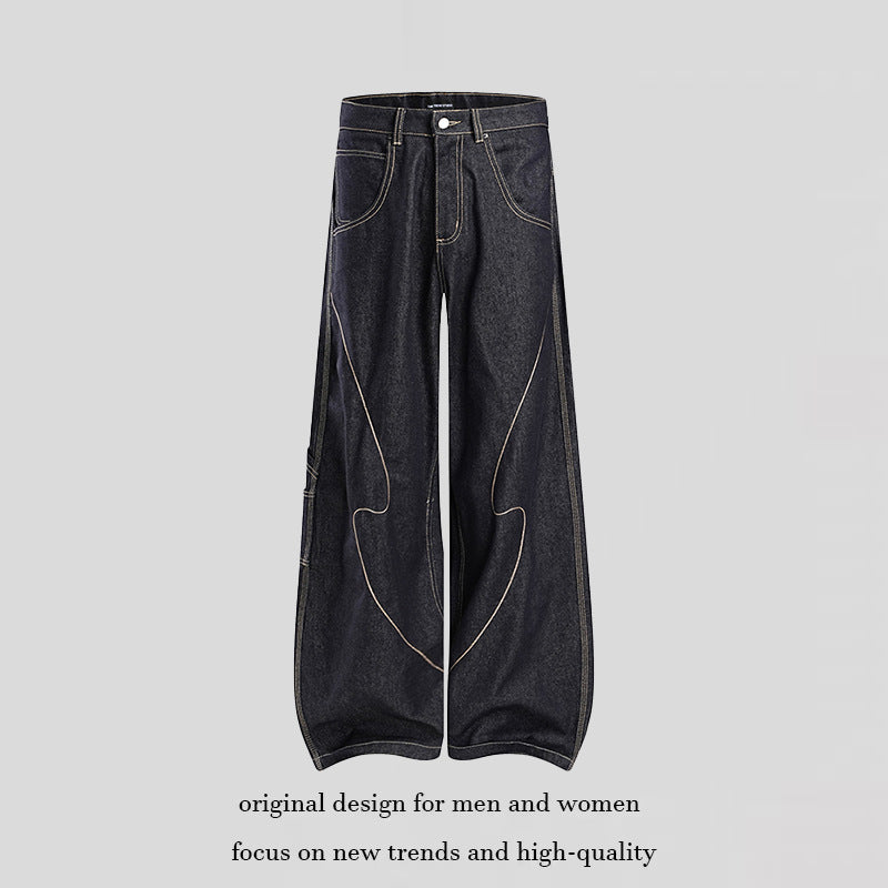 Damen High‑Waist weite Balloon-Jeans mit Kontrastnähten und Utility‑Tasche Shop Nory