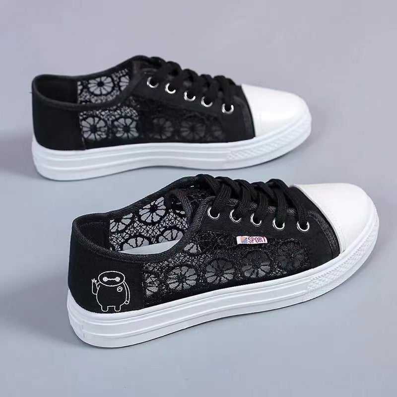 Damen modische Sneaker mit elegantem Spitzendesign und atmungsaktiver Spitzenstruktur