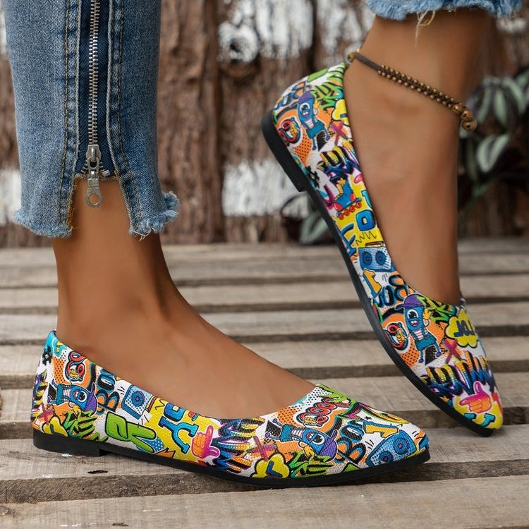Damen Ballerinas mit buntem, grafischem Muster und bequemer Sohle