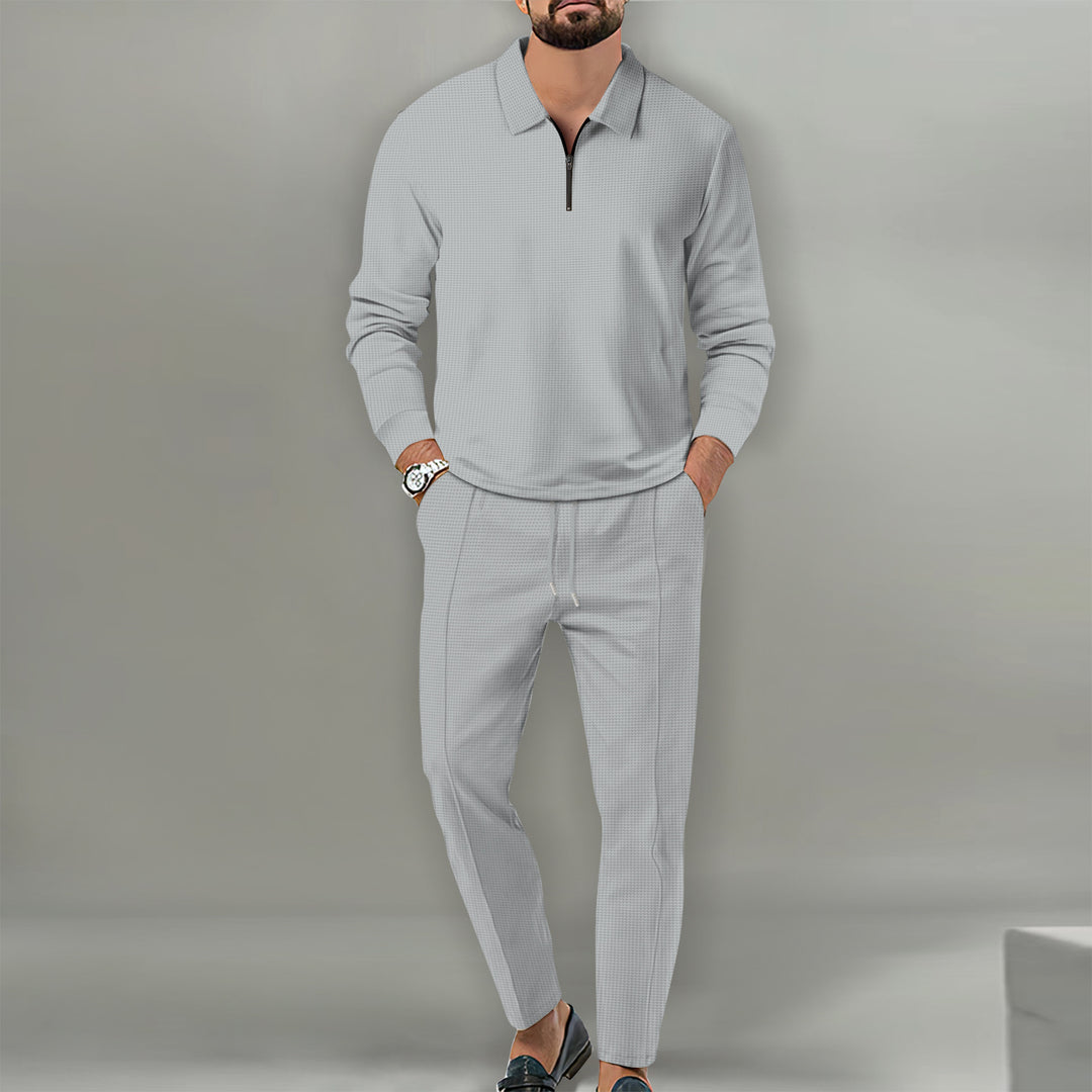 Herren nan Langarm-Henley-Poloshirt mit Halbzip und konischer Jogginghose Shop Nory