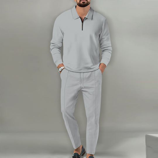 Herren nan Langarm-Henley-Poloshirt mit Halbzip und konischer Jogginghose Shop Nory