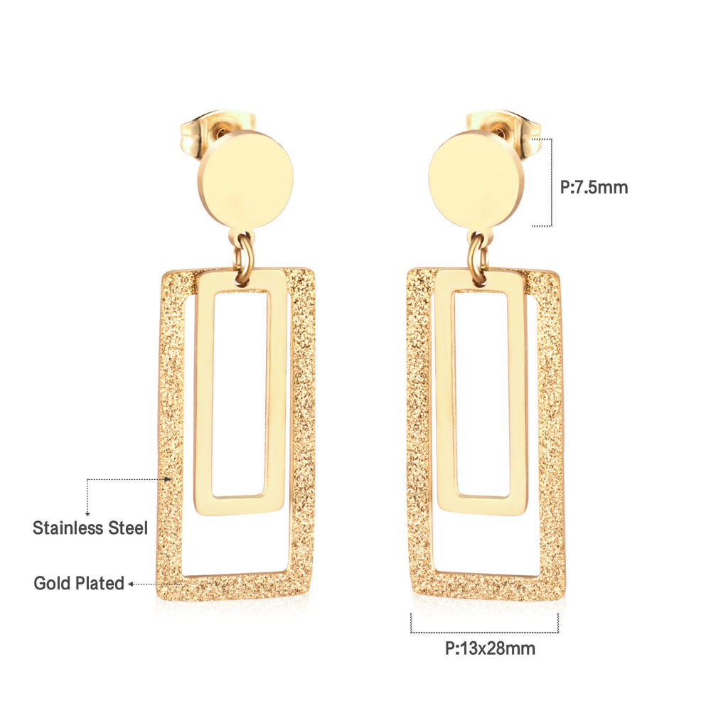 Damen Ohrringe mit elegantem, doppellagigem Rechteckdesign aus Edelstahl und goldplattierter Oberfläche Shop Nory