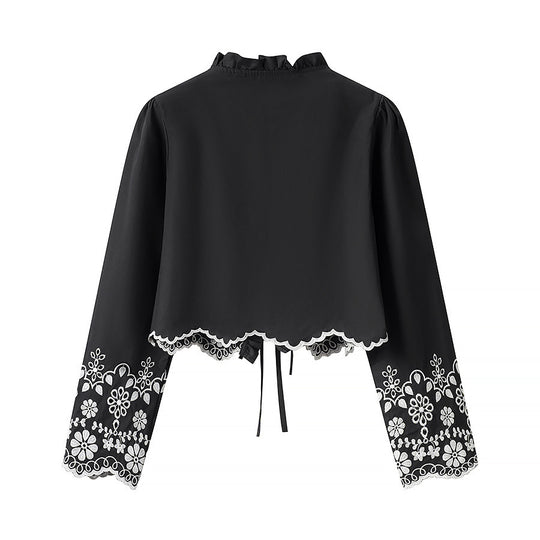 Damen Besticktes Kurzbolero mit Rüschen-V-Ausschnitt und Schnürverschluss Shop Nory