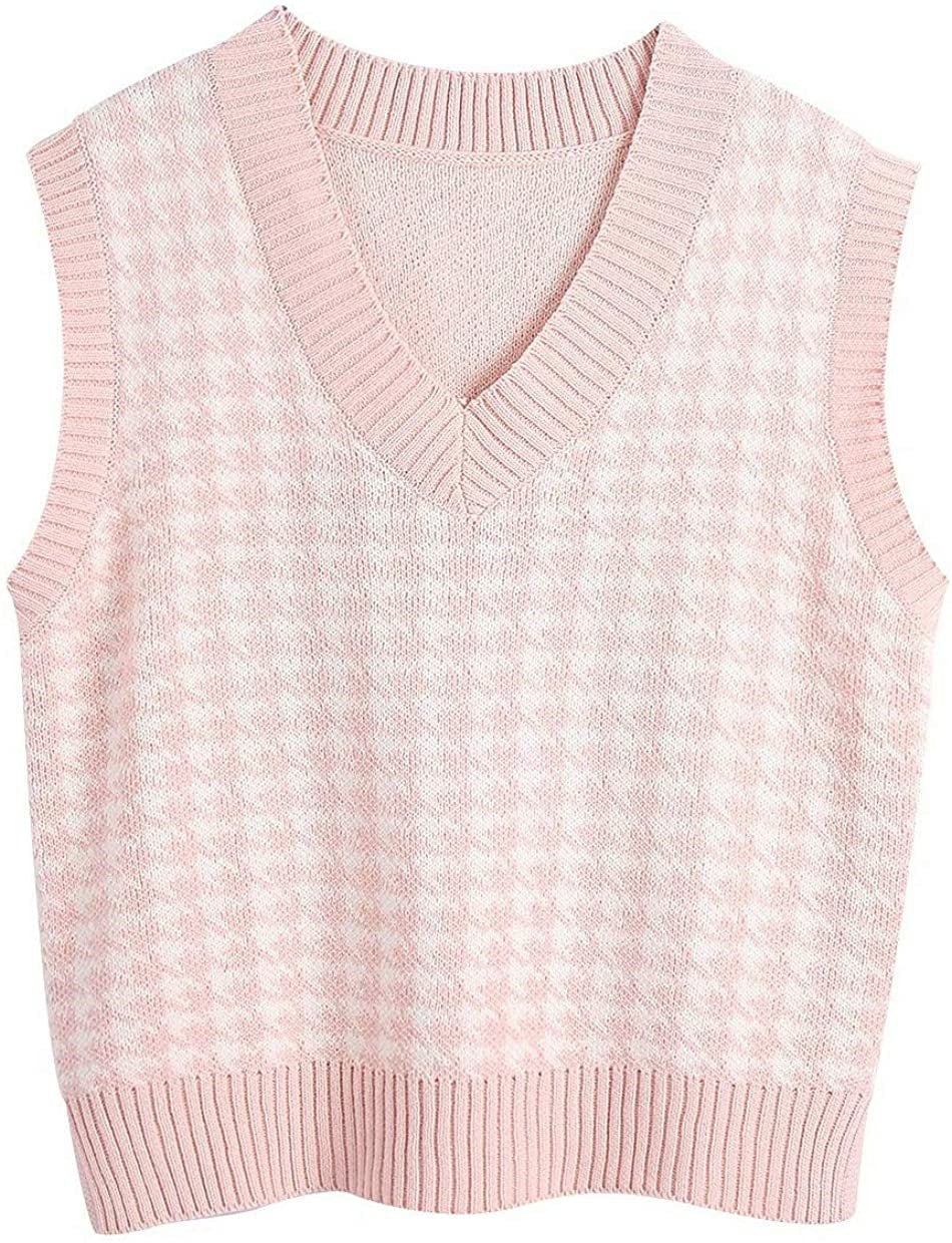 Damen ärmellose Strickweste mit modernem Hahnentrittmuster