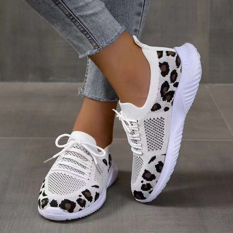 Damen Atmungsaktive Strick-Slipper mit gepolsterter Dämpfungssohle und Leoparden-Schaft Shop Nory