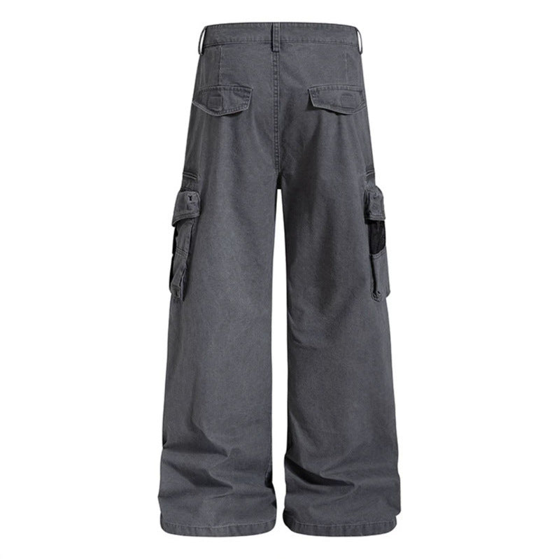 Damen Weite High‑Waist Canvas-Cargohose mit Multi‑Taschen und Netz-Details Shop Nory